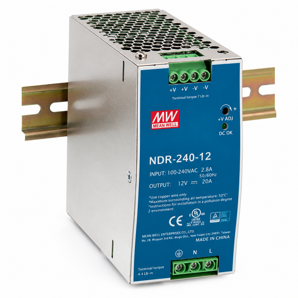 NDR-240-12 Napajalnik, DIN rail  Output 240W 12VDC ; 20A  kovinsko ohišje   