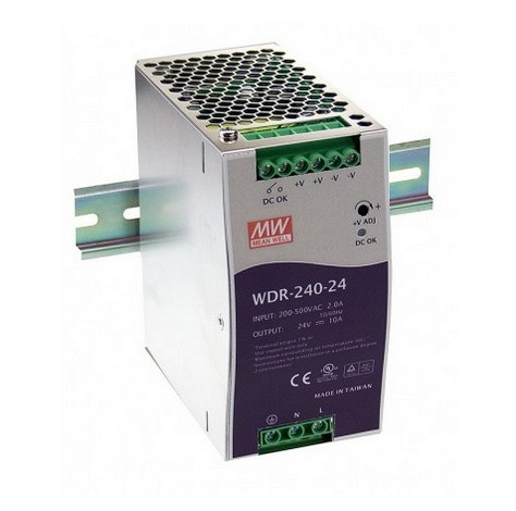 WDR-240-24 Napajalnik za DIN letev, 200-500 VAC; OUTPUT 24V, 10A 