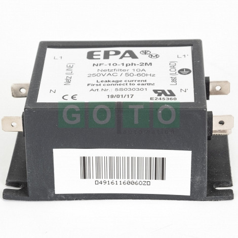 EPA NF-10-1PH-2M 1PHASE FILTER 2STAGE 10A/250VAC