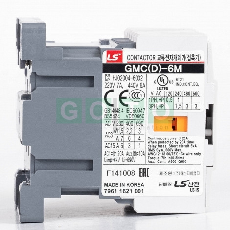 GMC-6M 230V 50/60HZ miniaturni kontaktor GMC-6M; 2,2kW; 6A/AC3;  ; 1NC